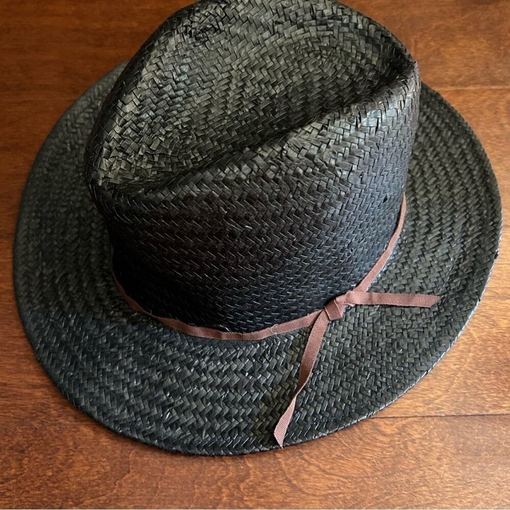 Brixton Black Straw Hat with Brown Grosgrain Ribbon Band, One Size Fits Most